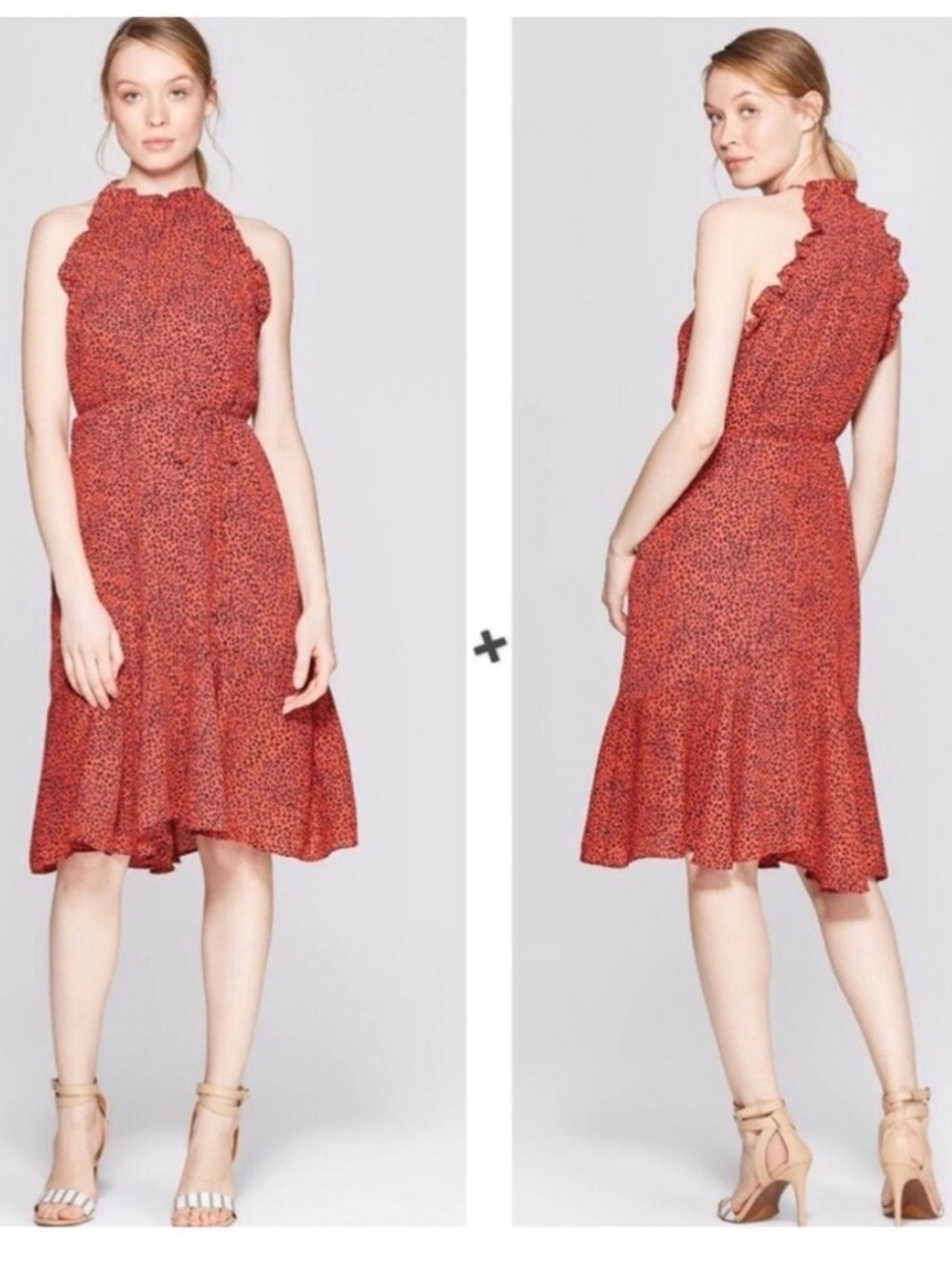Who What Wear Red Leopard Midi Ruffle Slip Dress